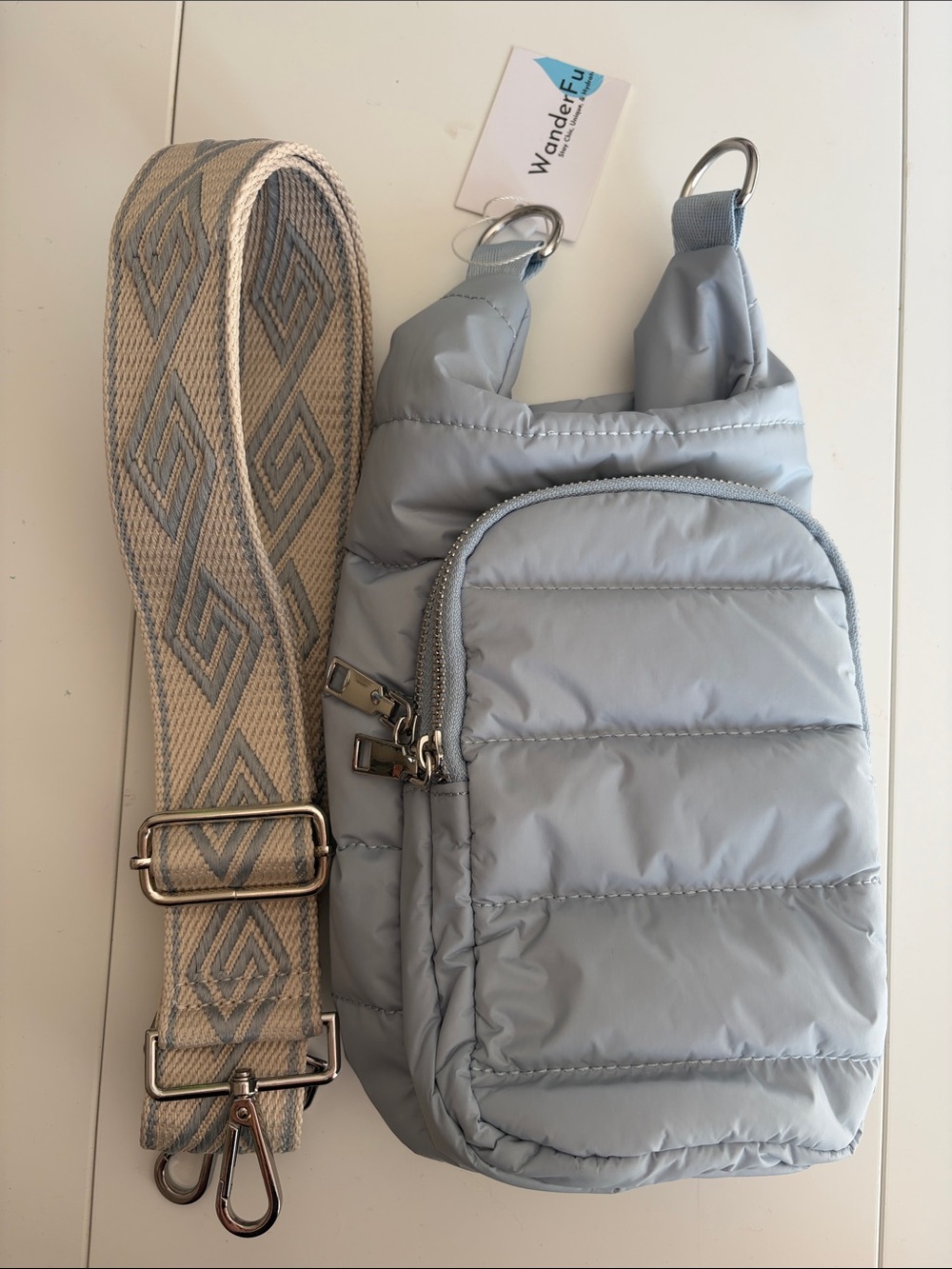 Wander Light Blue Quilted Crossbody HydroBag with Cream Interior